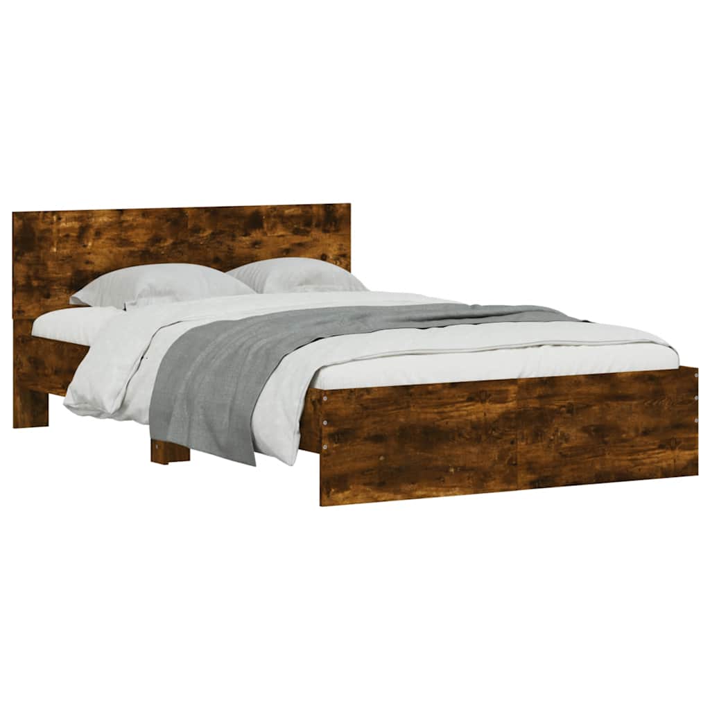Bed Frame with Headboard and LED Smoked Oak 120x190 cm Small Double