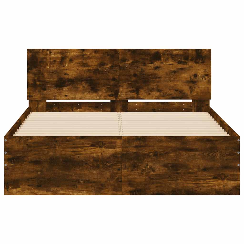 Bed Frame with Headboard and LED Smoked Oak 120x190 cm Small Double
