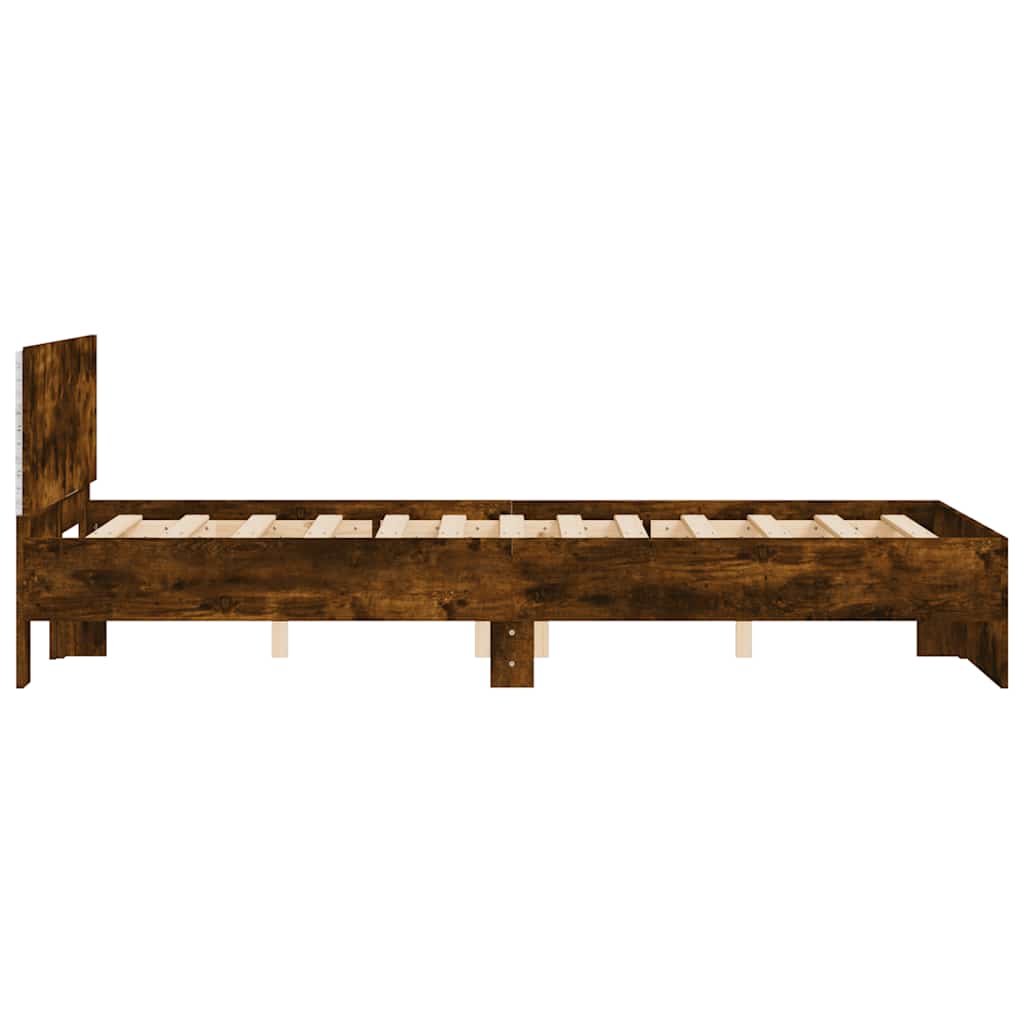 Bed Frame with Headboard and LED Smoked Oak 120x190 cm Small Double