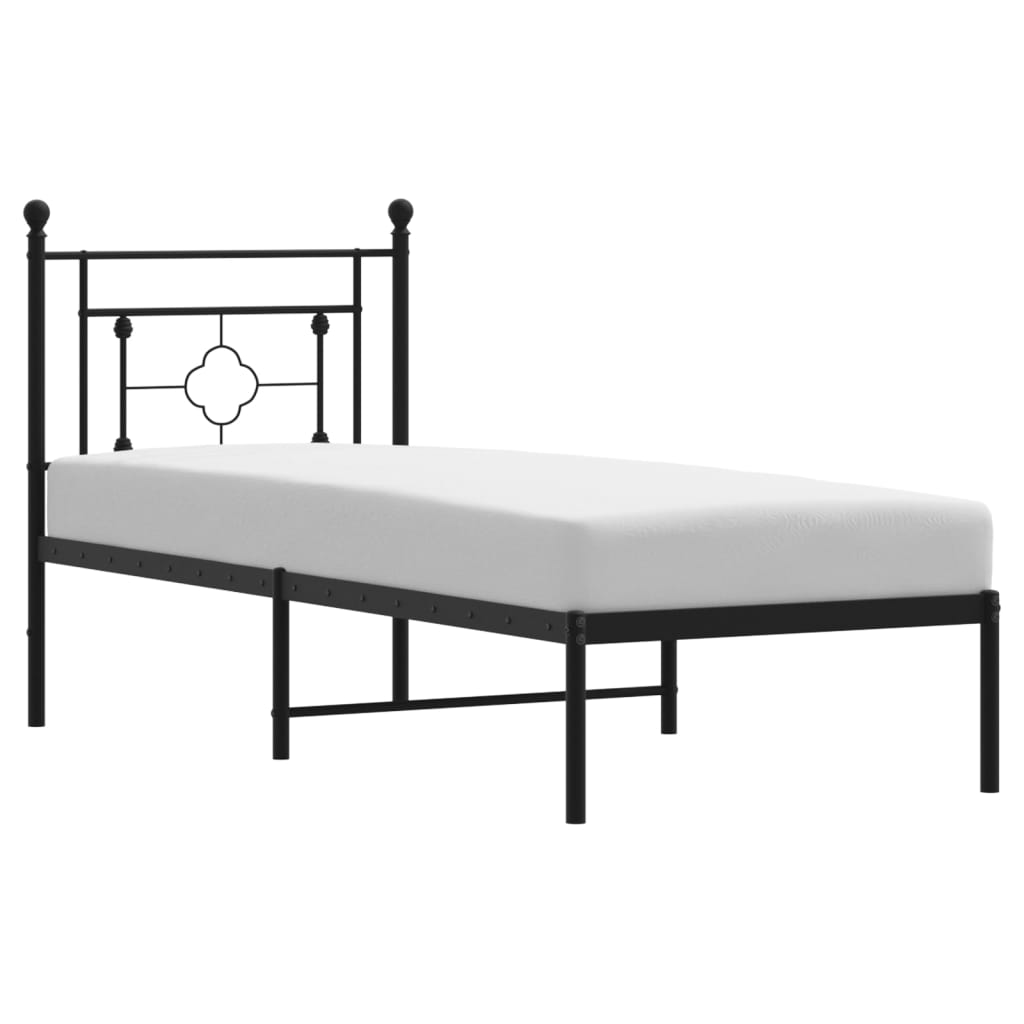 Metal Bed Frame without Mattress with Headboard Black 80x200cm