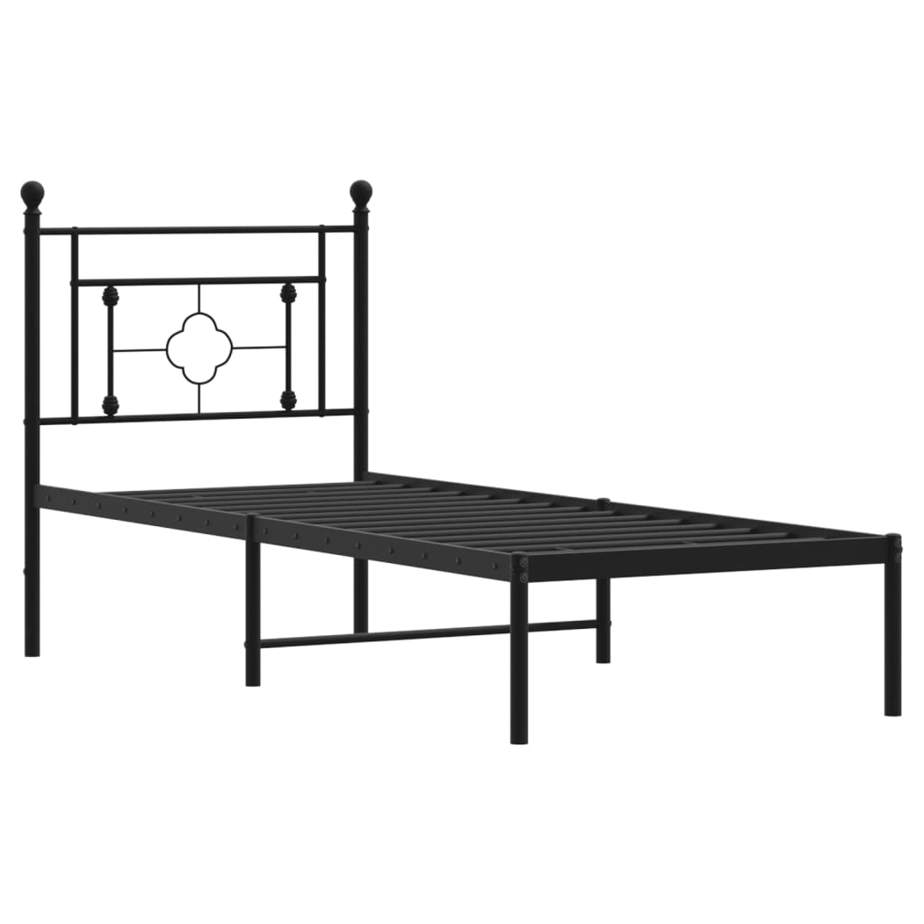 Metal Bed Frame without Mattress with Headboard Black 80x200cm