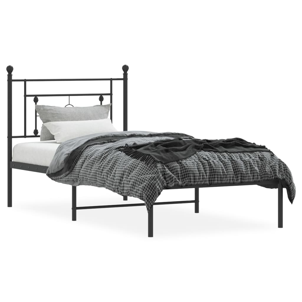Metal Bed Frame without Mattress with Headboard Black 90x200cm