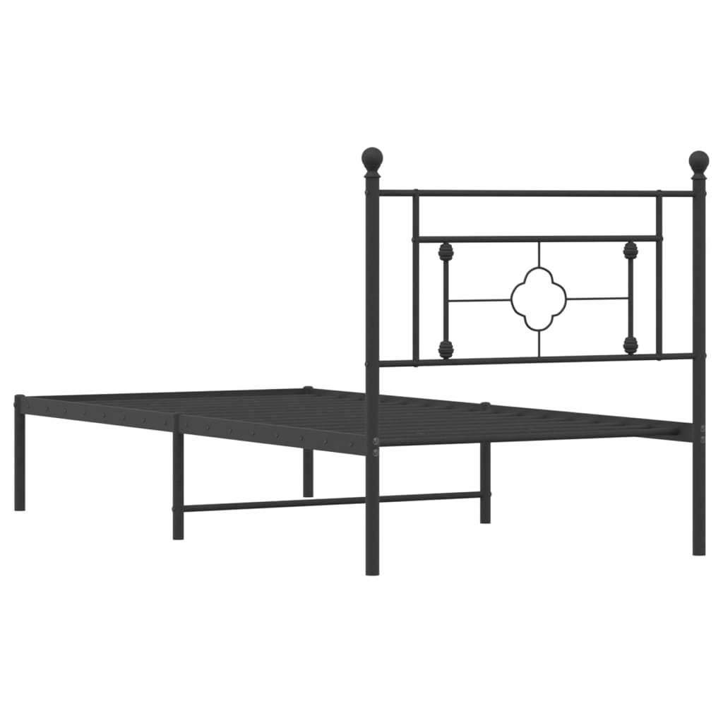Metal Bed Frame without Mattress with Headboard Black 90x200cm