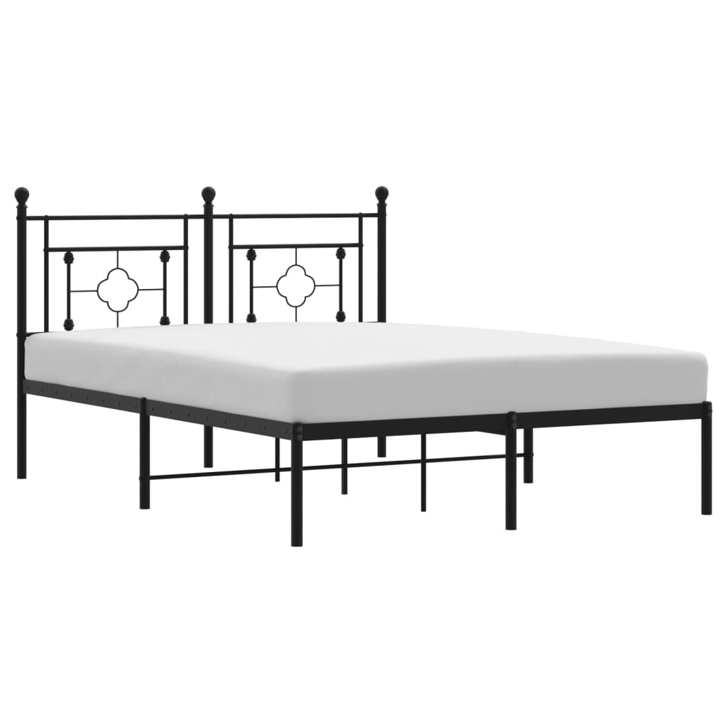 Metal Bed Frame without Mattress with Headboard Black 135x190cm
