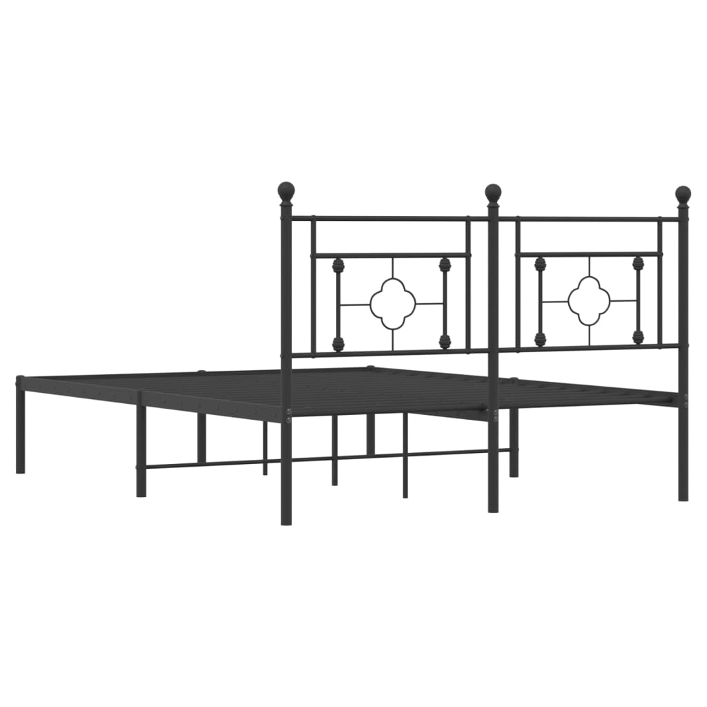 Metal Bed Frame without Mattress with Headboard Black 135x190cm