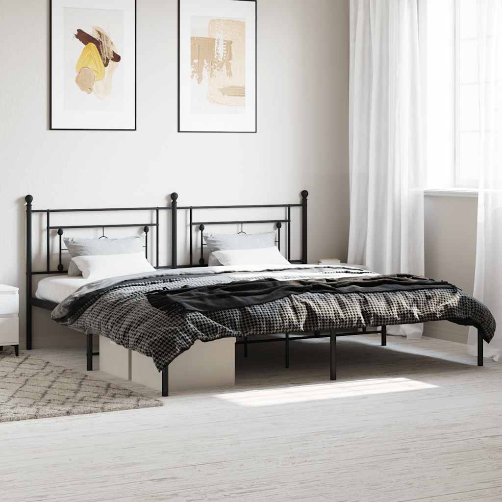 Metal Bed Frame without Mattress with Headboard Black 193x203cm