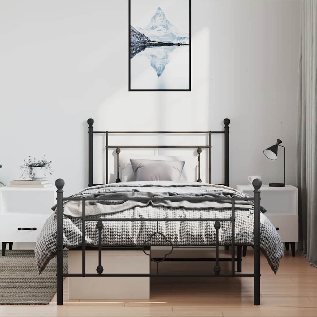 Metal Bed Frame without Mattress with Footboard Black 100x200cm