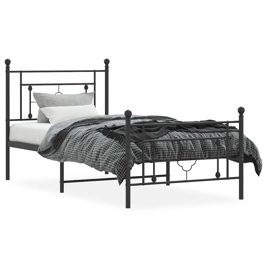 Metal Bed Frame without Mattress with Footboard Black 100x200cm