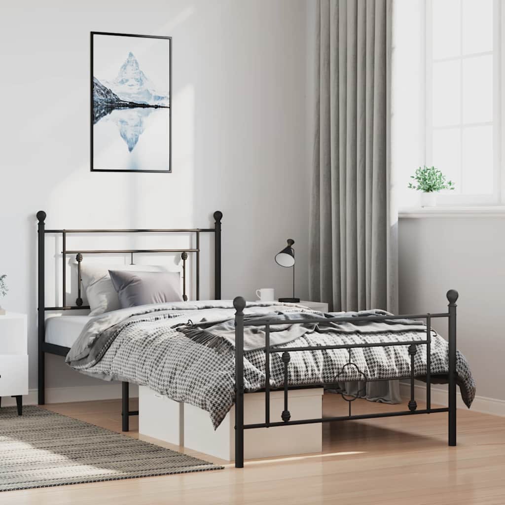 Metal Bed Frame without Mattress with Footboard Black 100x200cm