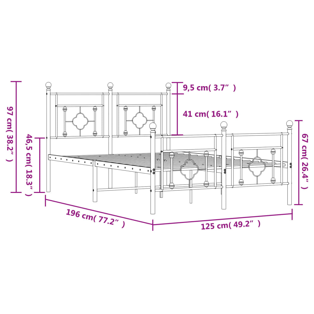 Metal Bed Frame without Mattress with Footboard Black 120x190cm