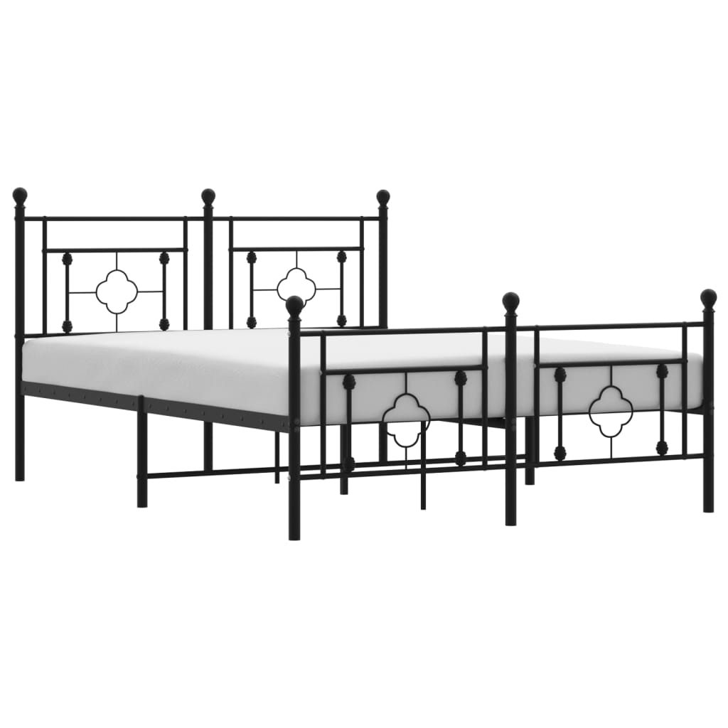 Metal Bed Frame without Mattress with Footboard Black 135x190cm