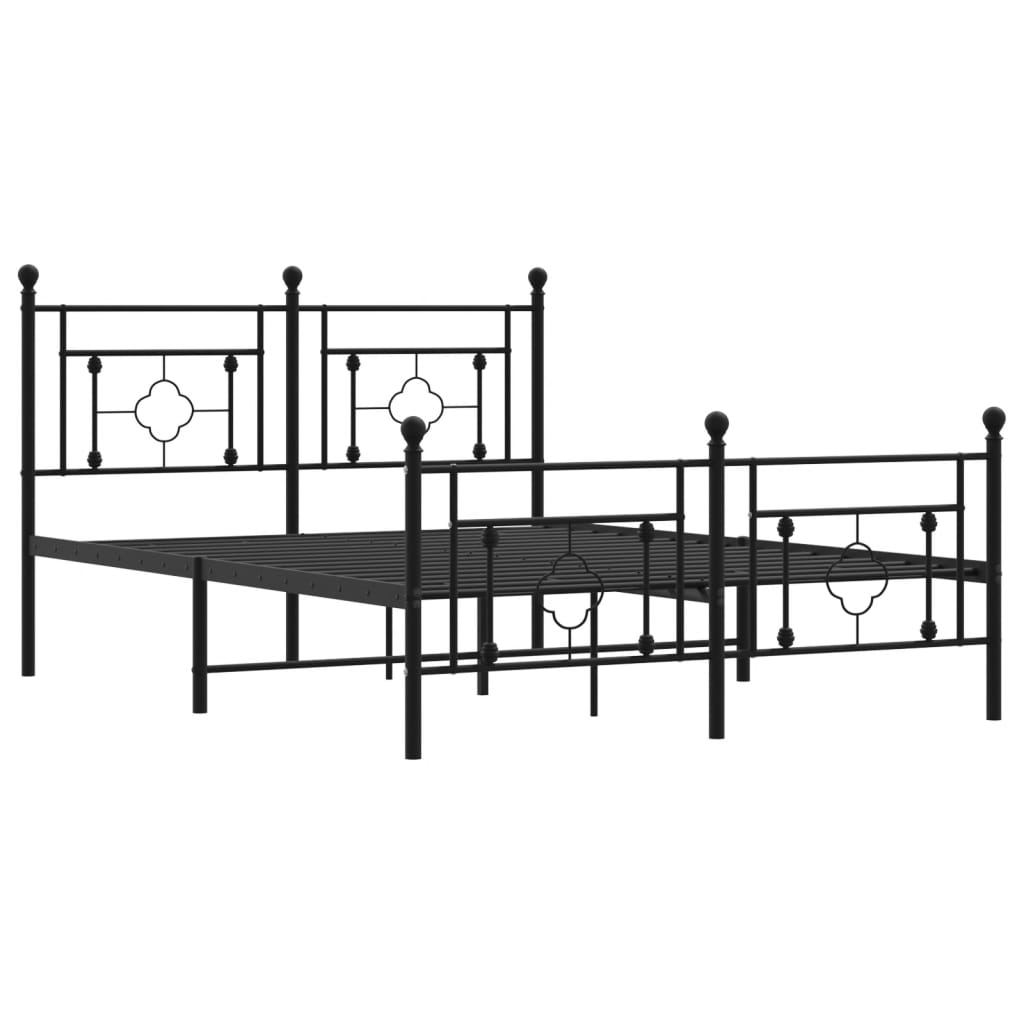 Metal Bed Frame without Mattress with Footboard Black 135x190cm