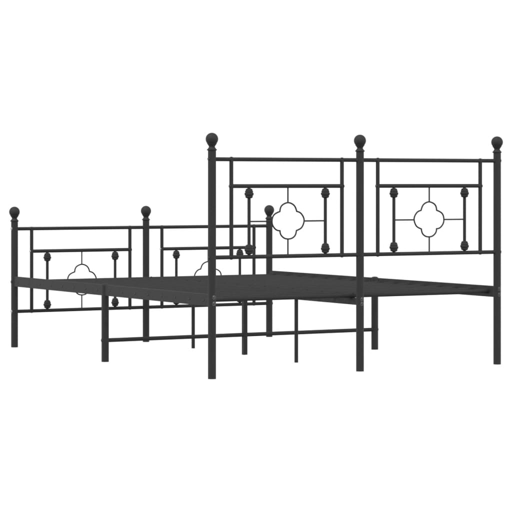 Metal Bed Frame without Mattress with Footboard Black 135x190cm