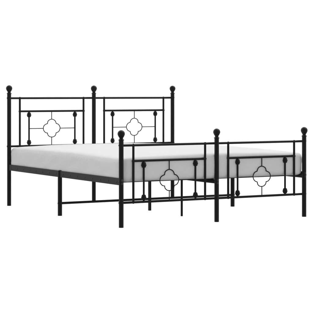 vidaXL Metal Bed Frame without Mattress with Footboard Black 160x200cm