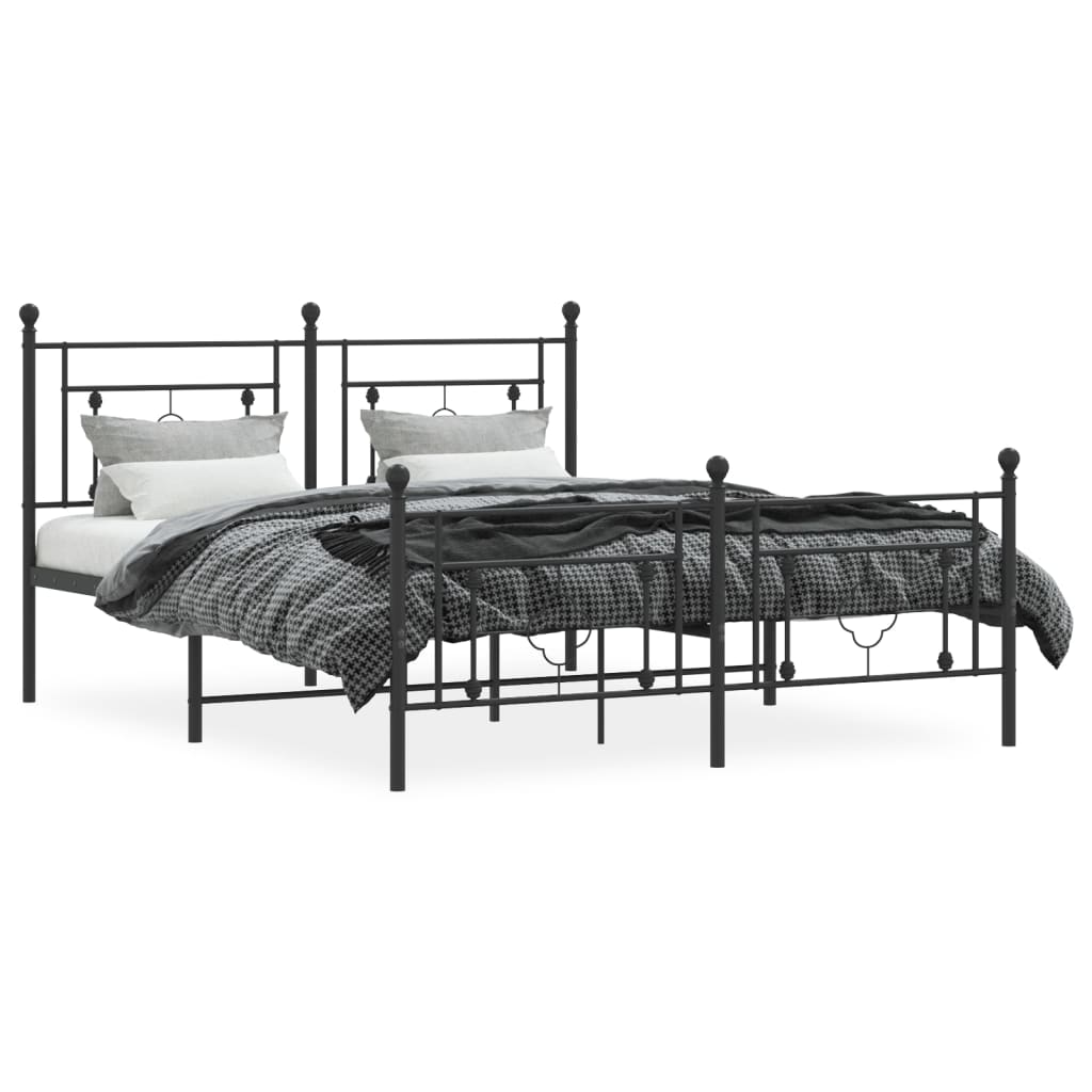 vidaXL Metal Bed Frame without Mattress with Footboard Black 160x200cm