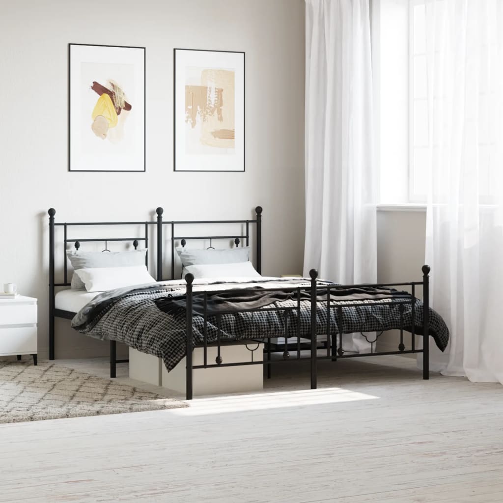 vidaXL Metal Bed Frame without Mattress with Footboard Black 160x200cm