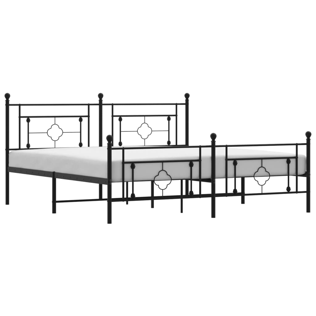 vidaXL Metal Bed Frame without Mattress with Footboard Black 180x200cm