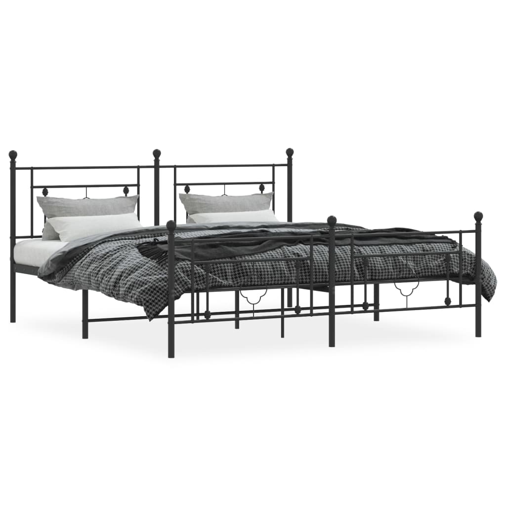 vidaXL Metal Bed Frame without Mattress with Footboard Black 180x200cm