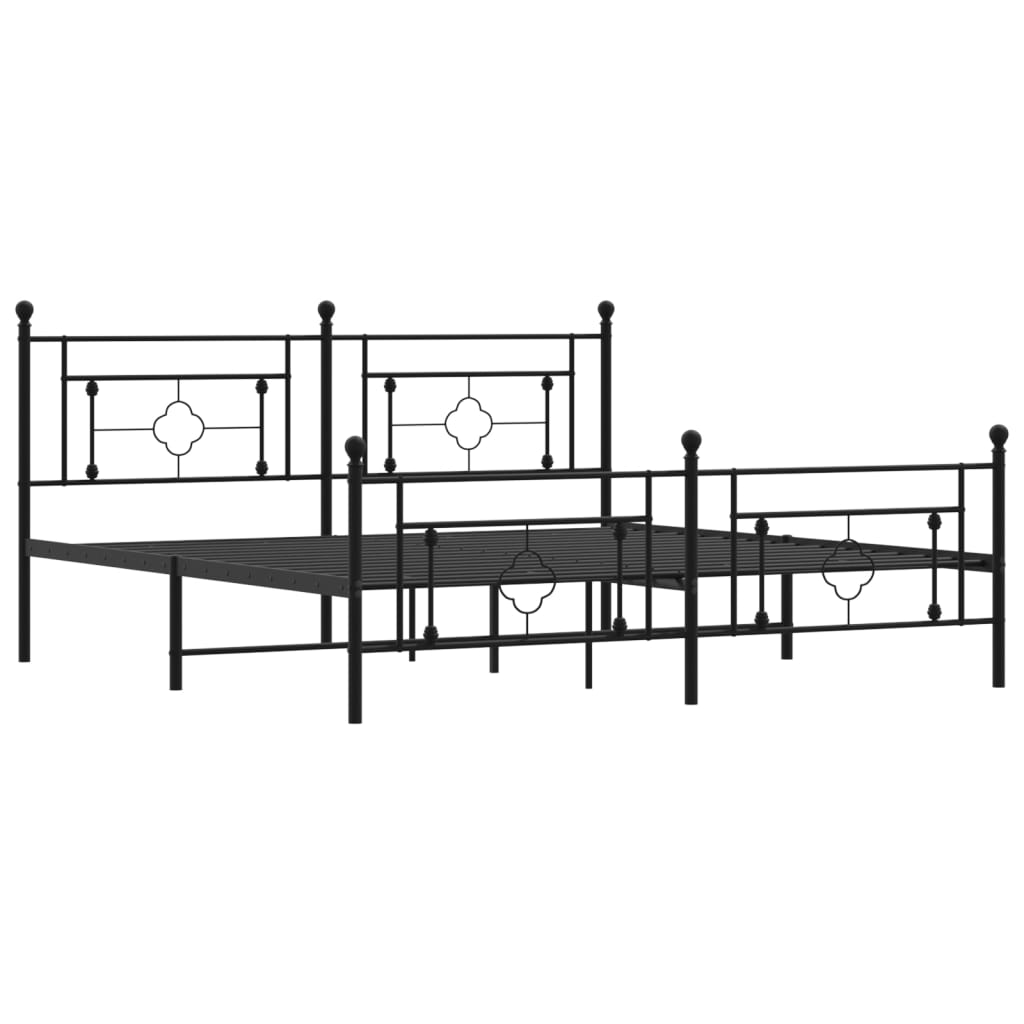 vidaXL Metal Bed Frame without Mattress with Footboard Black 180x200cm