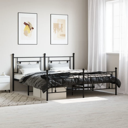 vidaXL Metal Bed Frame without Mattress with Footboard Black 180x200cm