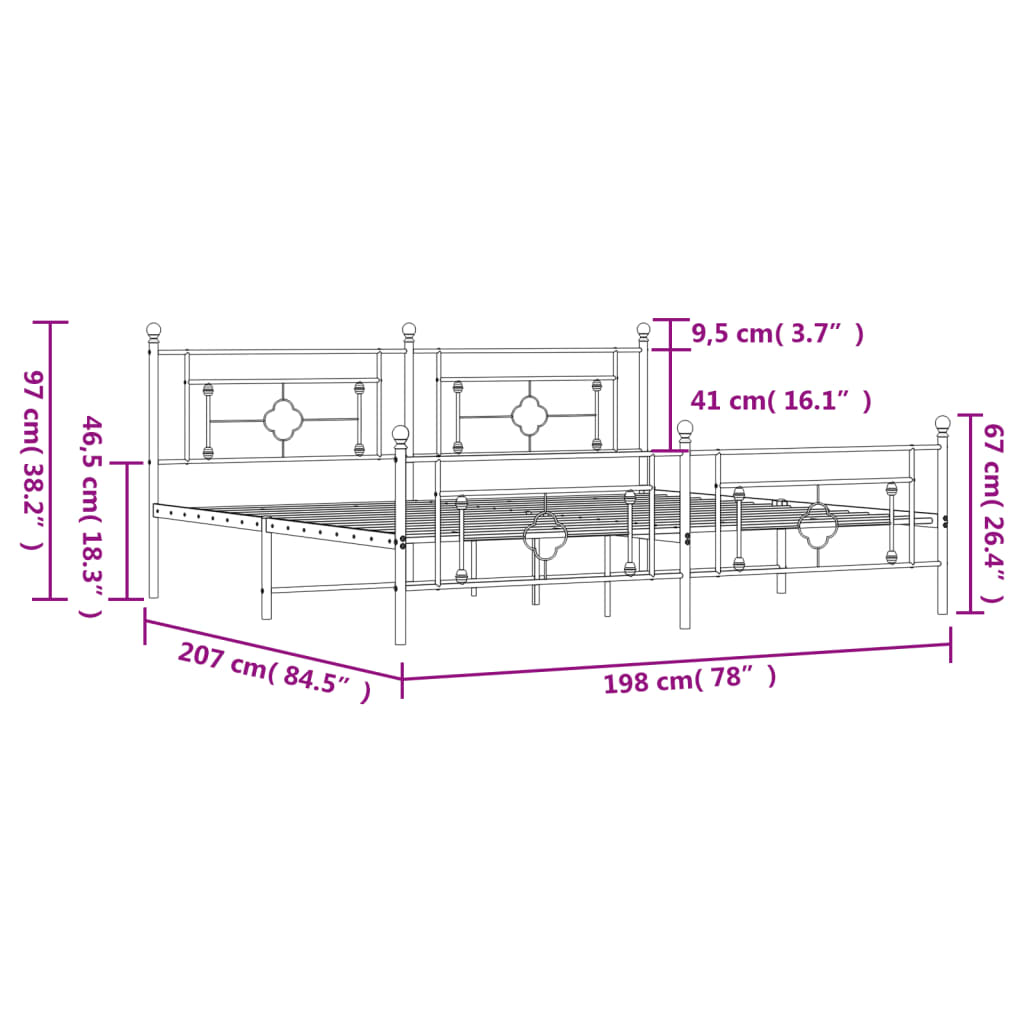 vidaXL Metal Bed Frame without Mattress with Footboard Black 193x203cm