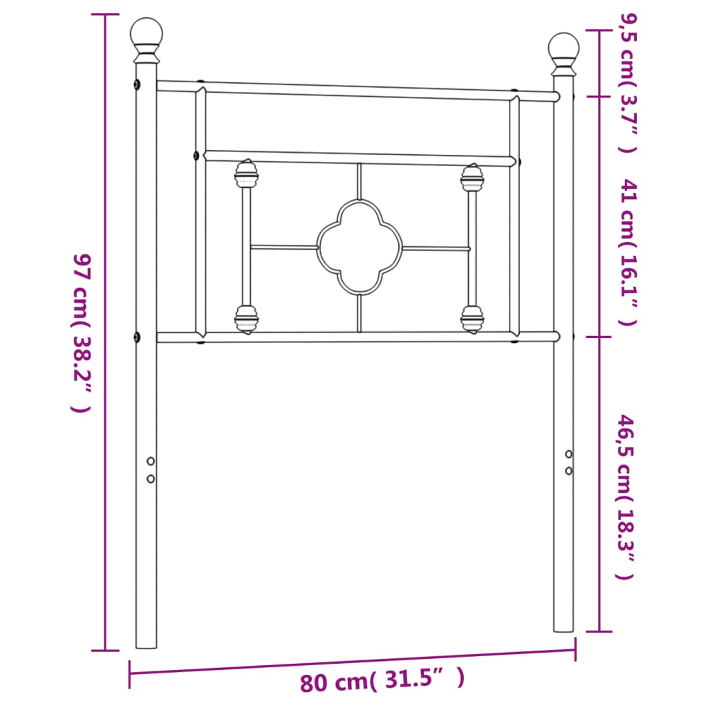 vidaXL Metal Headboard Black 75 cm