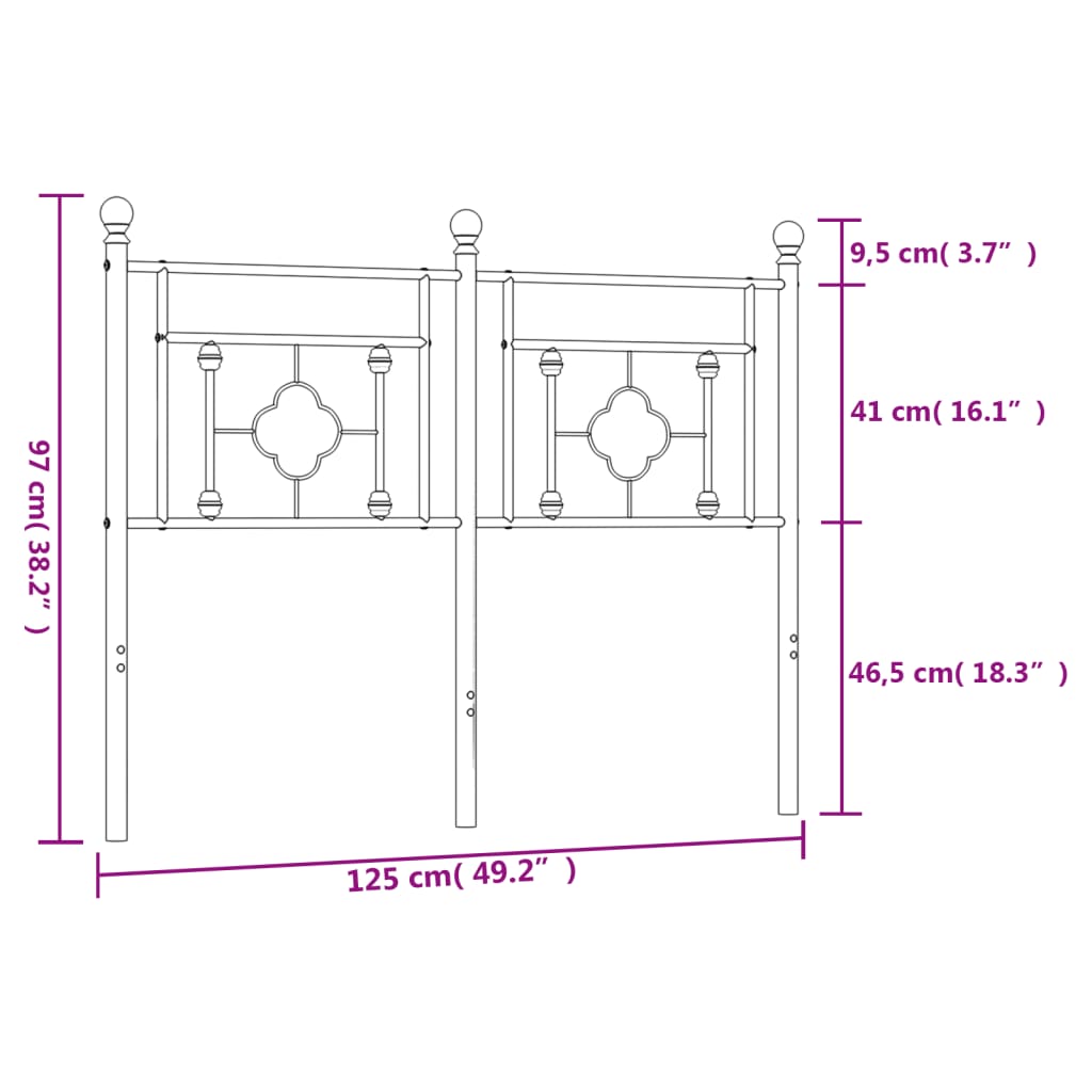 vidaXL Metal Headboard Black 120 cm