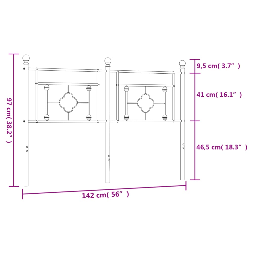 vidaXL Metal Headboard Black 135 cm