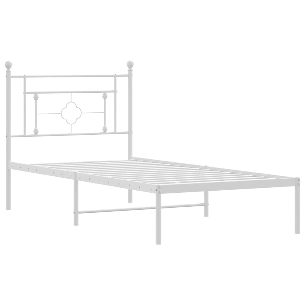 Metal Bed Frame without Mattress with Headboard White 100x200cm