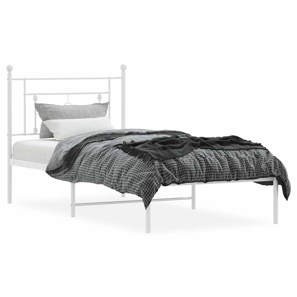Metal Bed Frame without Mattress with Headboard White 100x200cm