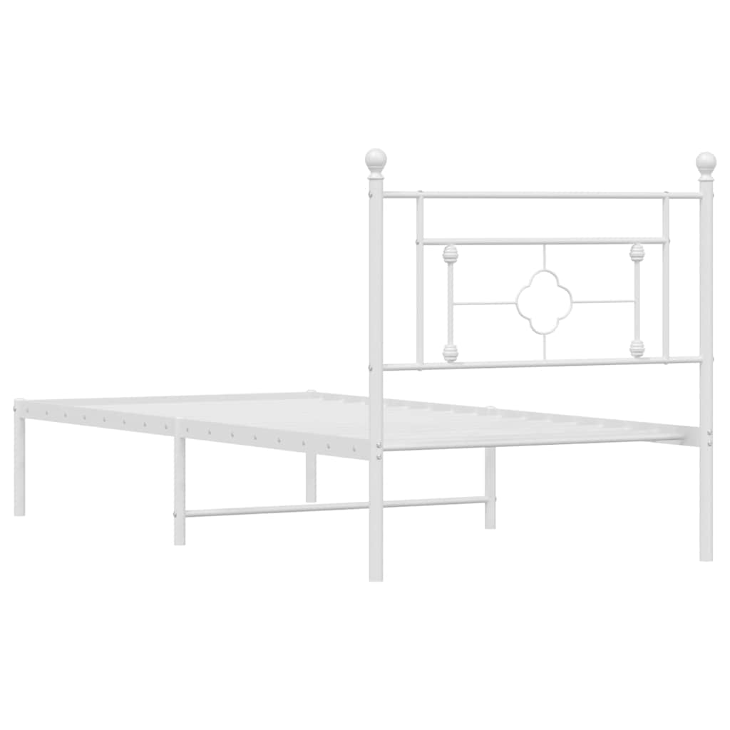 Metal Bed Frame without Mattress with Headboard White 100x200cm