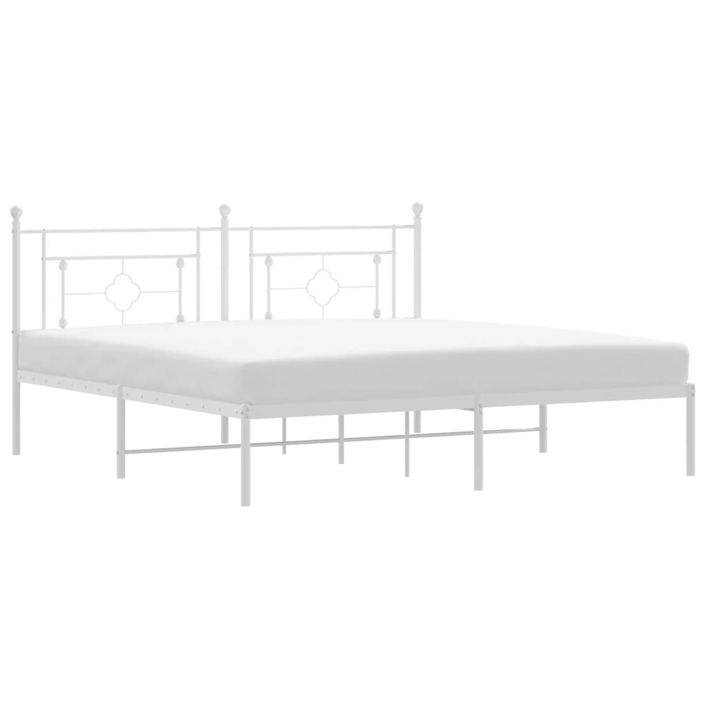 Metal Bed Frame without Mattress with Headboard White 183x213cm
