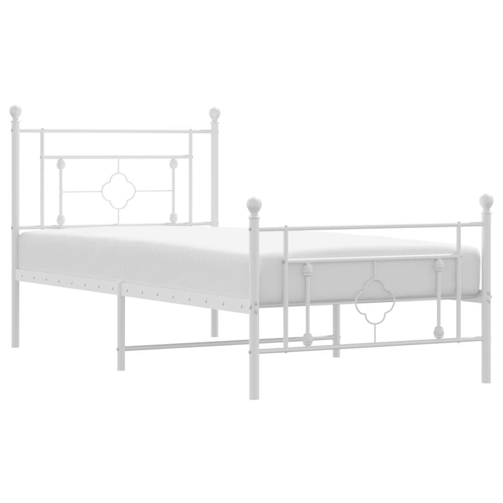 vidaXL Metal Bed Frame without Mattress with Footboard White 100x190cm