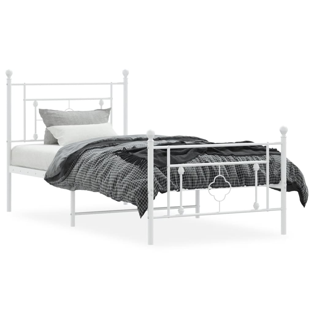 vidaXL Metal Bed Frame without Mattress with Footboard White 100x190cm