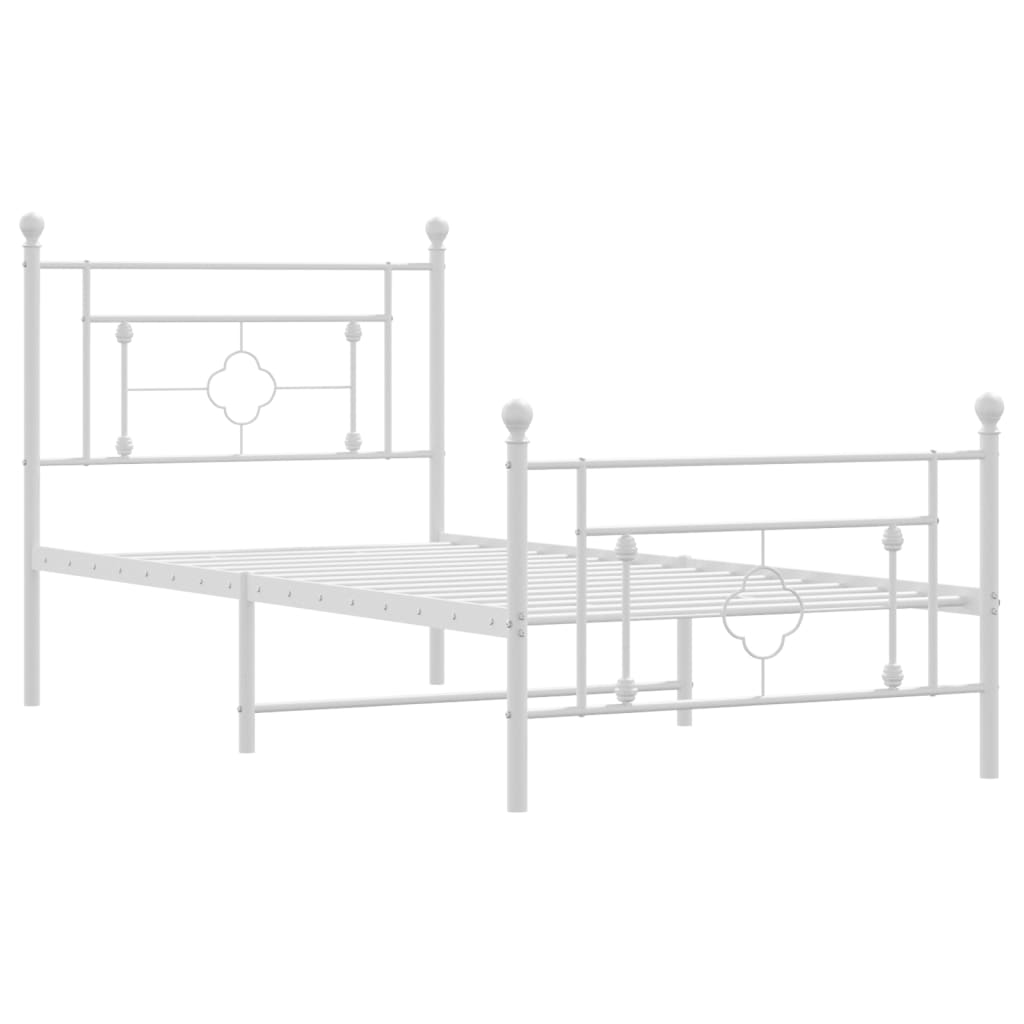 vidaXL Metal Bed Frame without Mattress with Footboard White 100x190cm