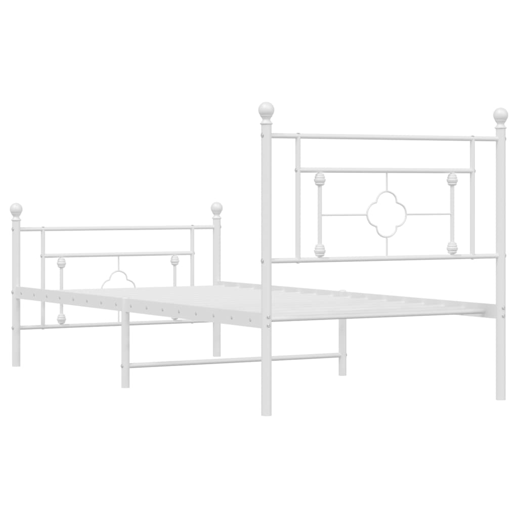 vidaXL Metal Bed Frame without Mattress with Footboard White 100x190cm