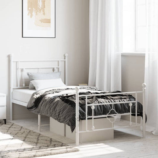 vidaXL Metal Bed Frame without Mattress with Footboard White 100x190cm