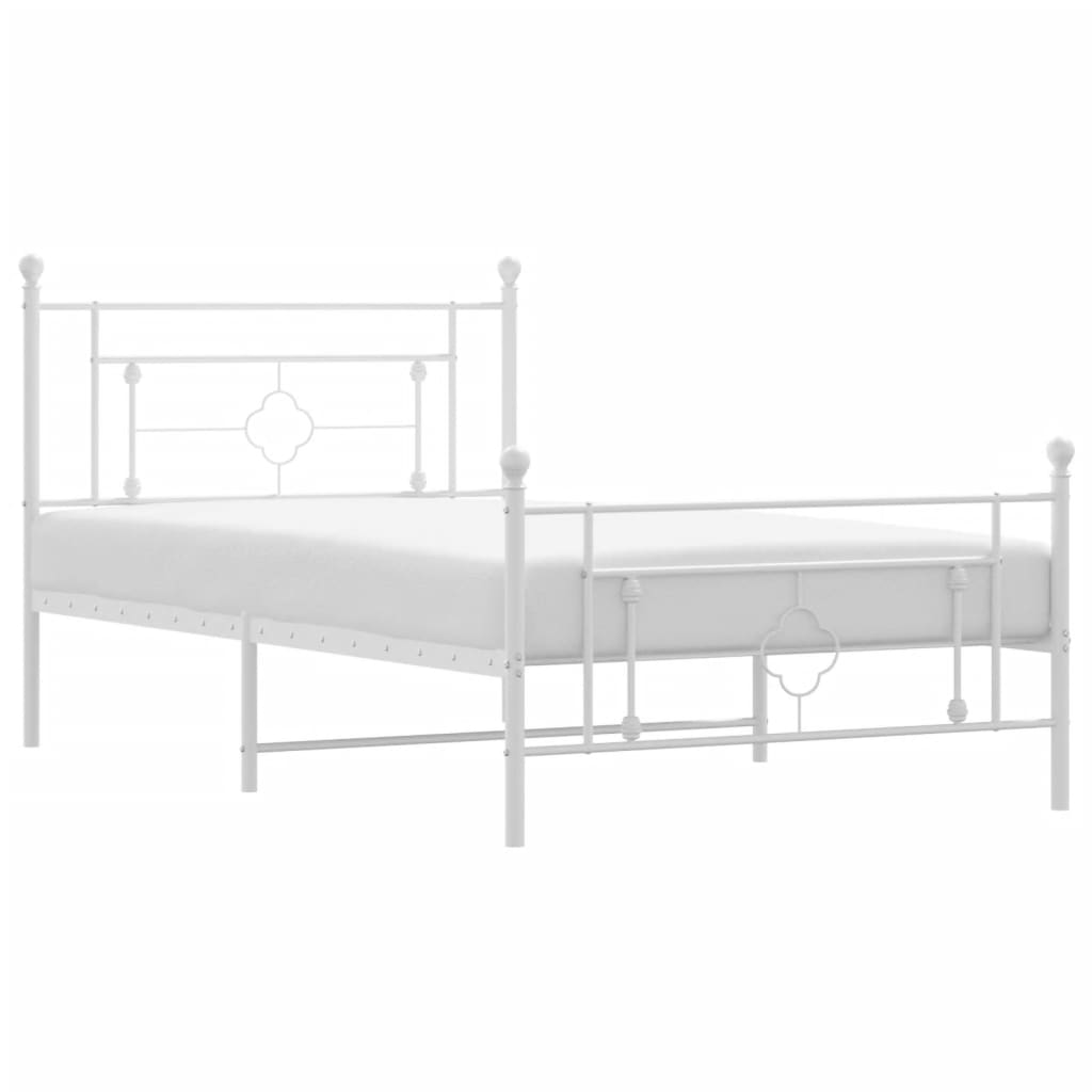 vidaXL Metal Bed Frame without Mattress with Footboard White 107x203cm