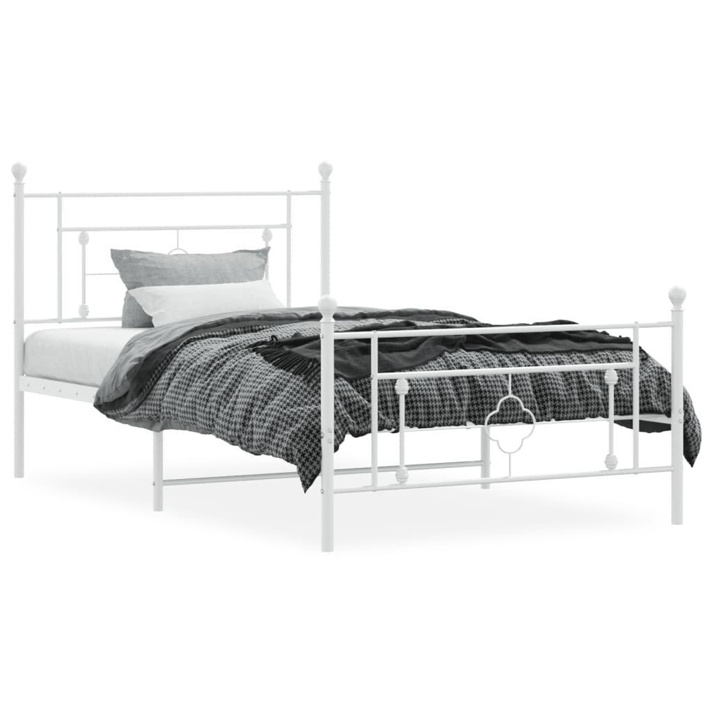 vidaXL Metal Bed Frame without Mattress with Footboard White 107x203cm