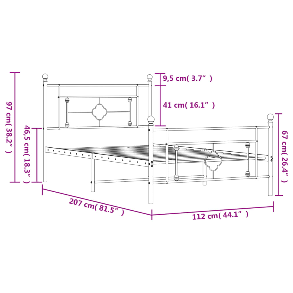 vidaXL Metal Bed Frame without Mattress with Footboard White 107x203cm