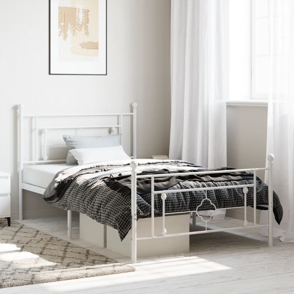 vidaXL Metal Bed Frame without Mattress with Footboard White 107x203cm