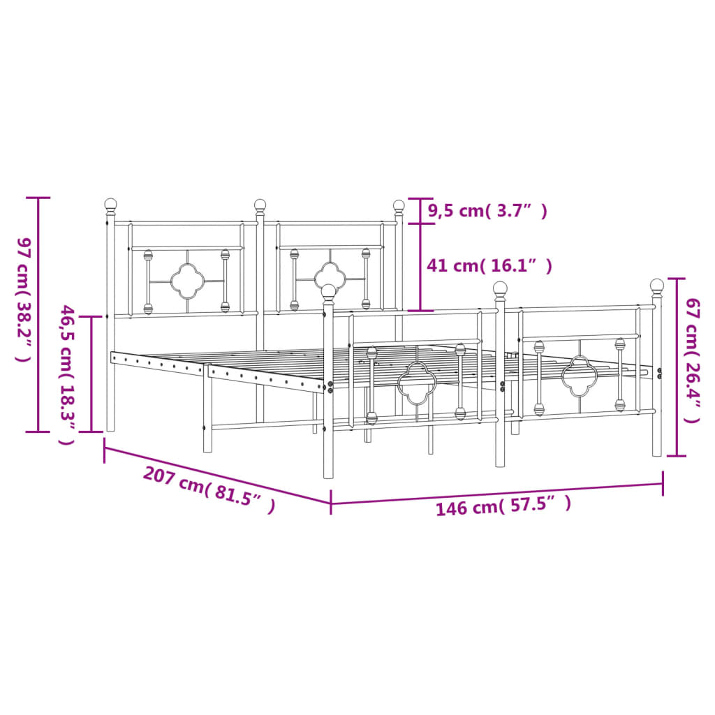 Metal Bed Frame without Mattress with Footboard White 140x200cm