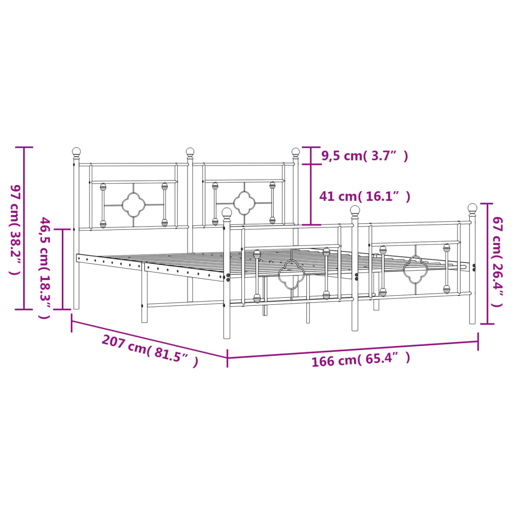 Metal Bed Frame without Mattress with Footboard White 160x200cm