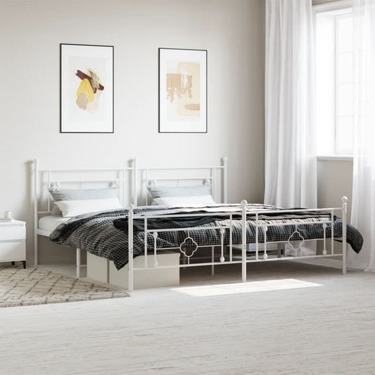 vidaXL Metal Bed Frame without Mattress with Footboard White 200x200cm