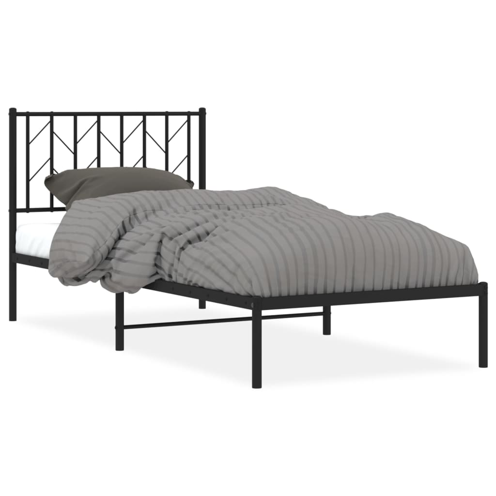 Metal Bed Frame without Mattress with Headboard Black 90x190cm