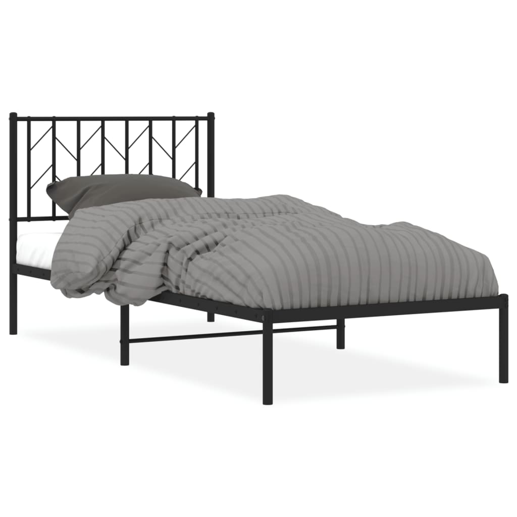 Metal Bed Frame without Mattress with Headboard Black 90x200cm