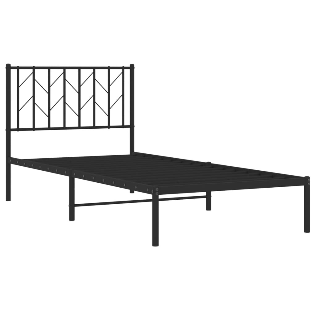 Metal Bed Frame without Mattress with Headboard Black 90x200cm