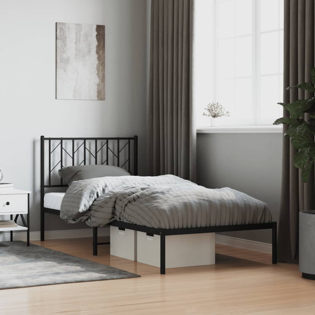 Metal Bed Frame without Mattress with Headboard Black 90x200cm