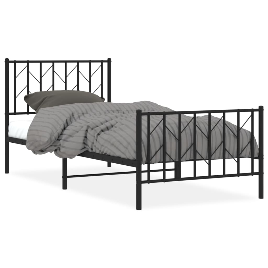 vidaXL Metal Bed Frame without Mattress with Footboard Black 90x190cm