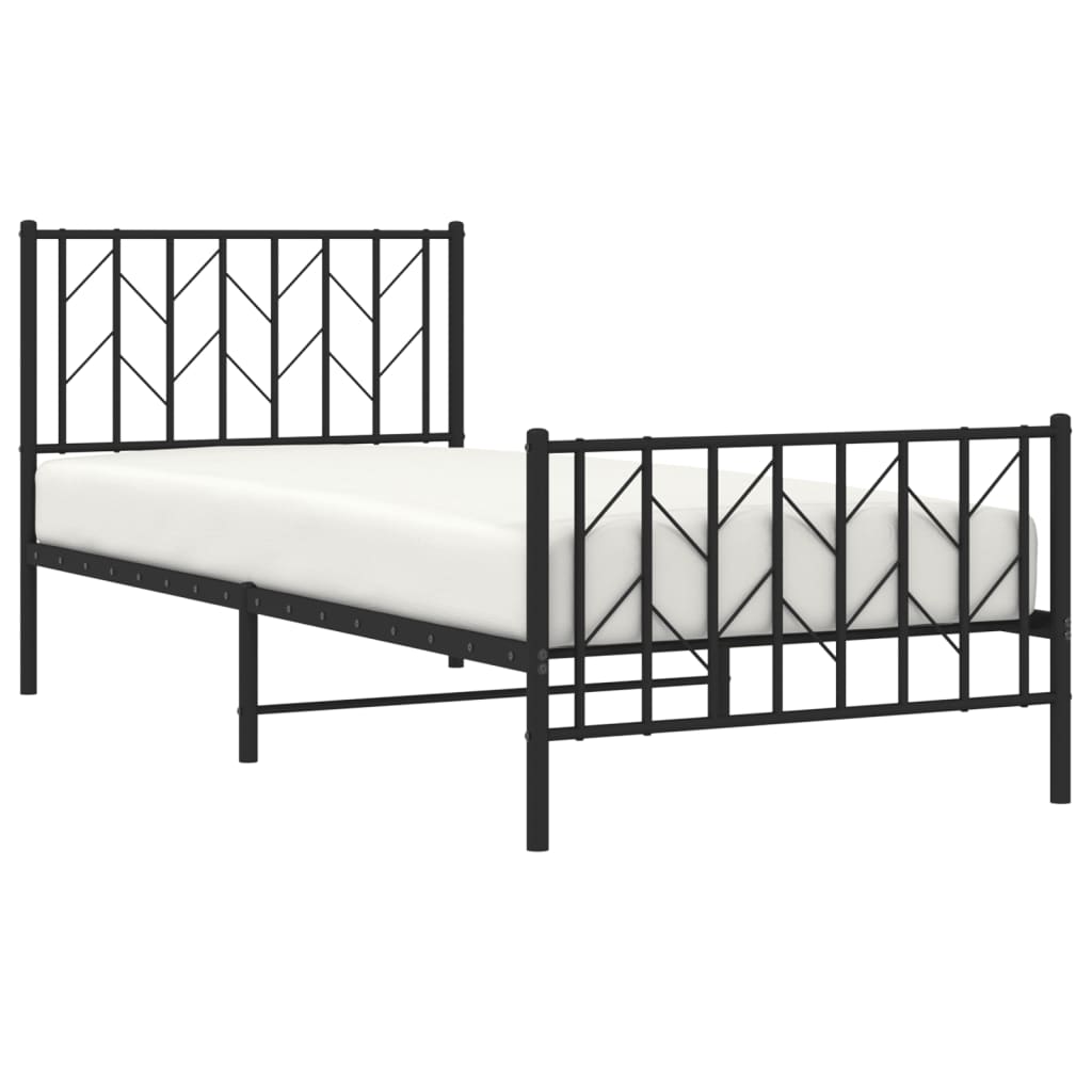 vidaXL Metal Bed Frame without Mattress with Footboard Black 90x190cm